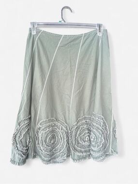 Women's Sage Green A-Line Skirt with Rosette Trim